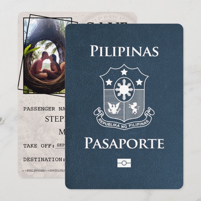 Reserve A Data Passaporte Marinho Blue Filipinas Salvar a Data (Frente/Verso)