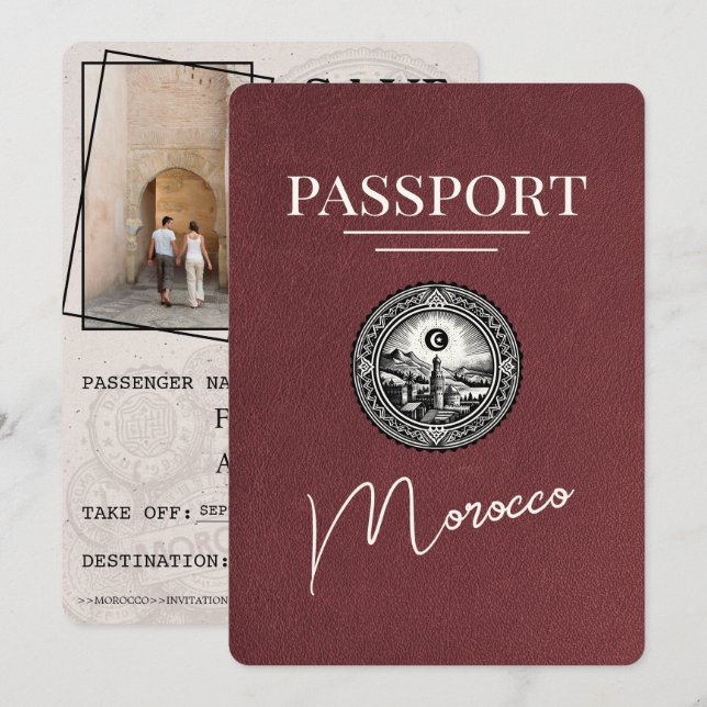 Reserve A Data Passaporte Marrocos Burgundy Salvar Data (Frente/Verso)
