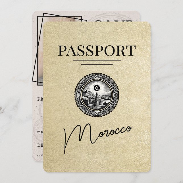 Reserve A Data Passaporte Marrocos de Champanhe Salvar Data (Frente/Verso)