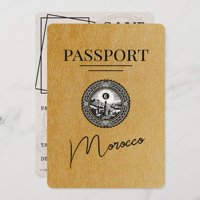 Reserve A Data Passaporte Marrocos Dourado Salvar a Data (Frente/Verso)