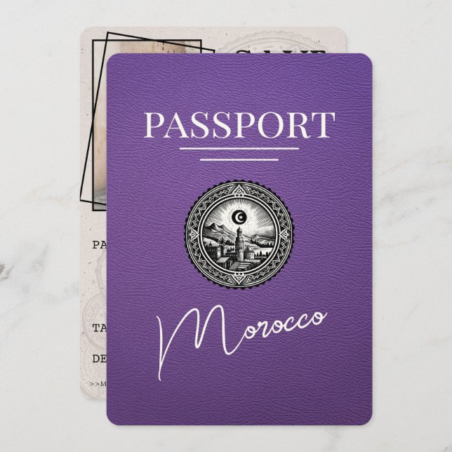 Reserve A Data Passaporte Marrocos Roxo Salvar Data (Frente/Verso)