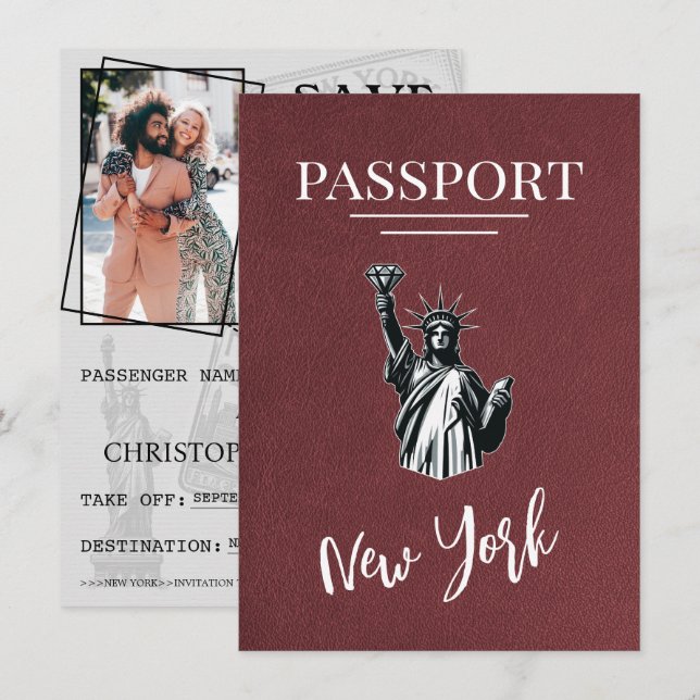 Reserve A Data Passaporte Nova Iorque Burgundy Salvar Data (Frente/Verso)