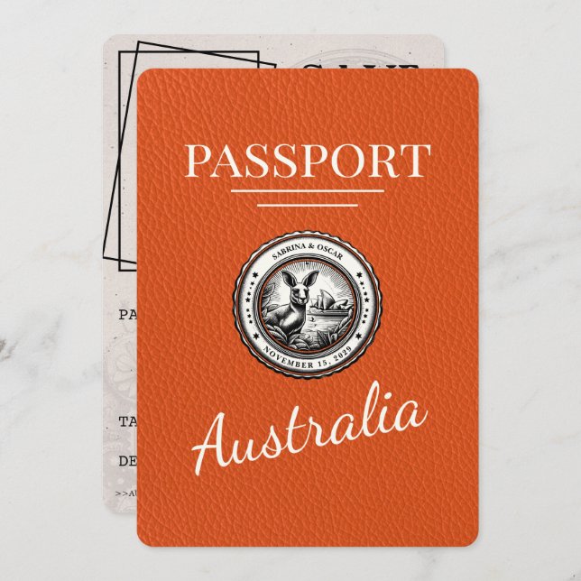 Reserve A Data Passaporte Orange Austrália Salvar Data (Frente/Verso)