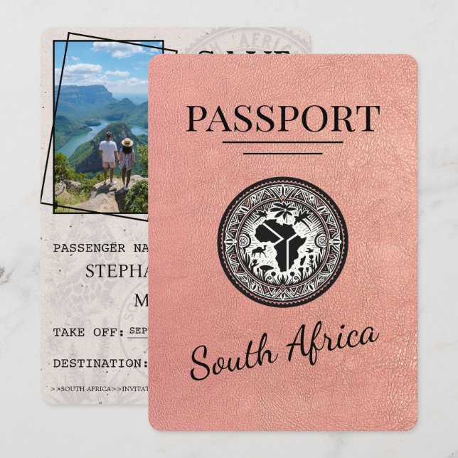 Reserve A Data Passaporte para a África do Sul na Dourada rosa (Frente/Verso)