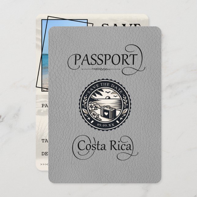 Reserve A Data Passaporte para a Costa Rica da cinza (Frente/Verso)
