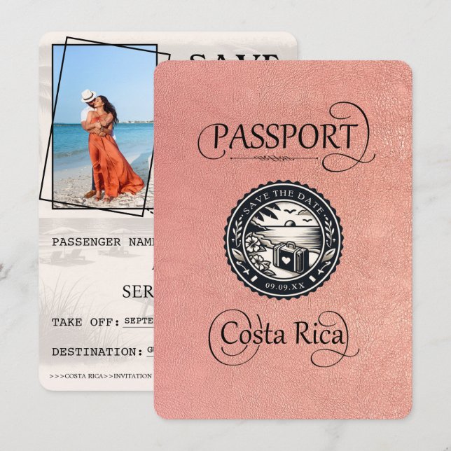 Reserve A Data Passaporte para a Costa Rica rosa Dourada (Frente/Verso)