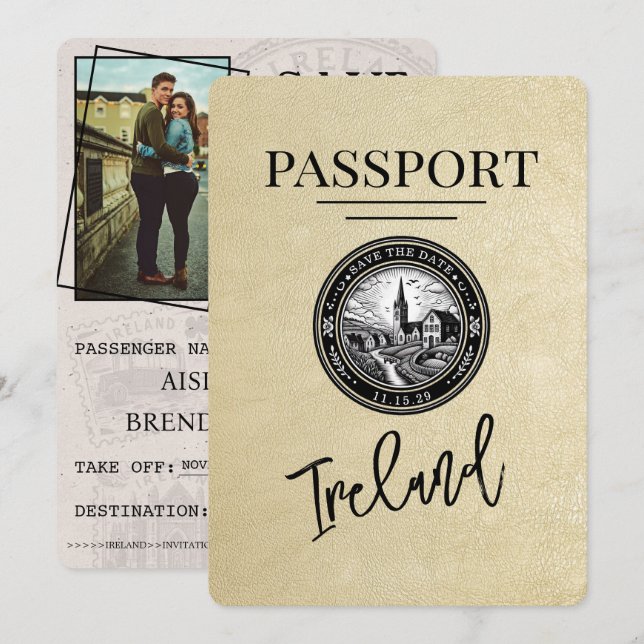 Reserve A Data Passaporte Para A Irlanda De Champanhe, Salvar A D (Frente/Verso)