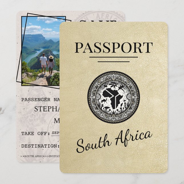 Reserve A Data Passaporte para Champagne África do Sul (Frente/Verso)