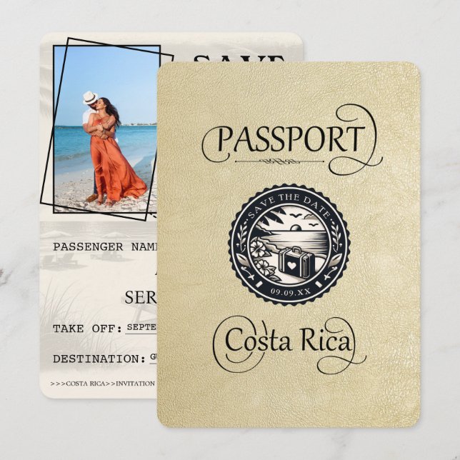 Reserve A Data Passaporte para Champagne Costa Rica (Frente/Verso)