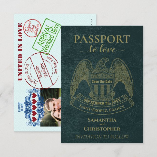 Reserve A Data Passaporte para o Amor Destino de Casamento Divert (Frente/Verso)
