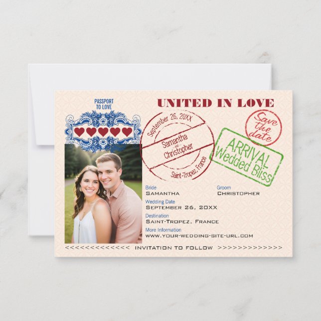 Reserve A Data Passaporte para o Destino de Casamento Laranja Div (Verso)