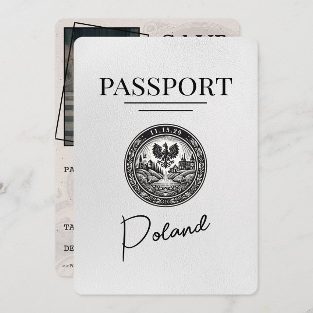 Reserve A Data Passaporte Polônia Branco Salvar Data (Frente/Verso)
