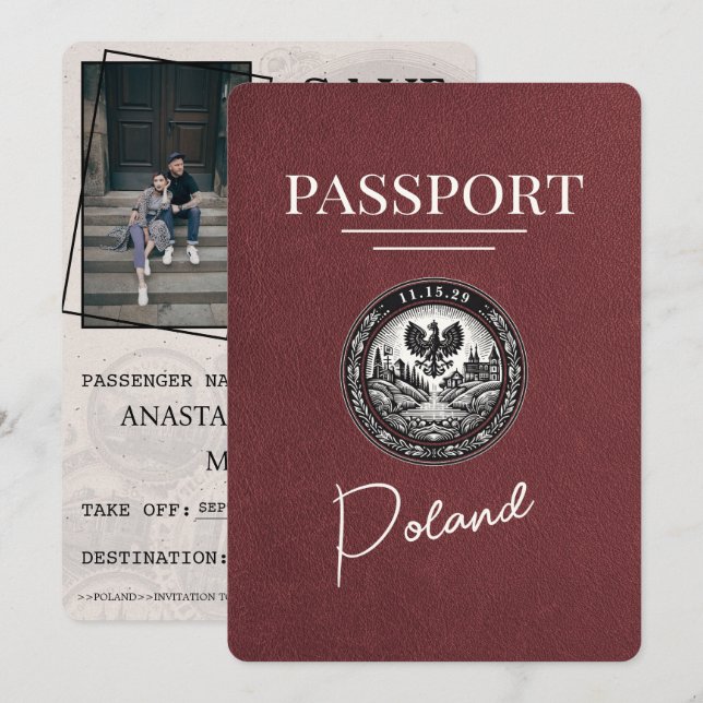 Reserve A Data Passaporte Polônia Burgundy Salvar Data (Frente/Verso)