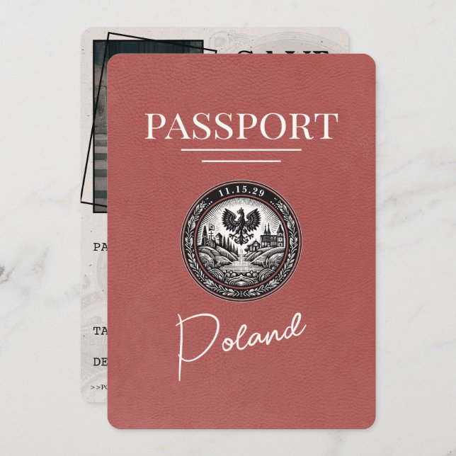 Reserve A Data Passaporte Polônia Leve Burgundy Salvar Data (Frente/Verso)