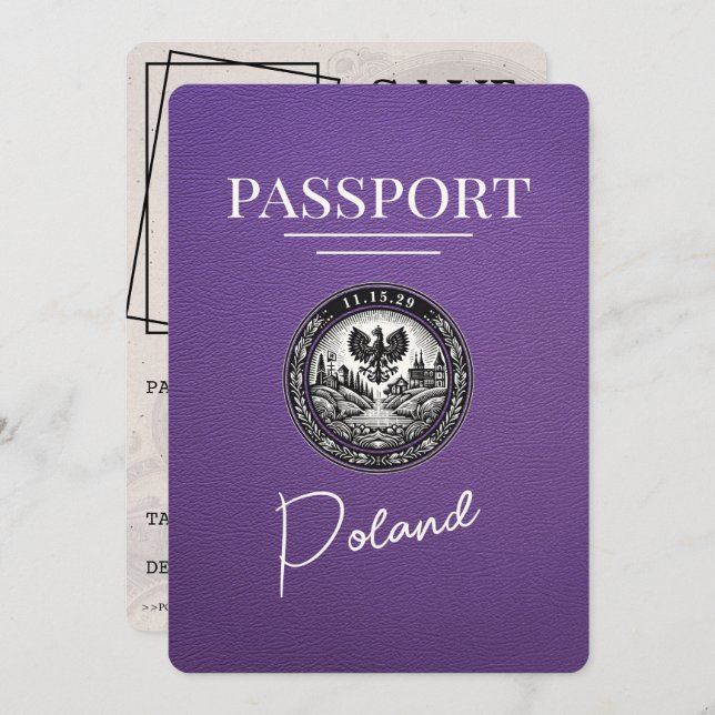 Reserve A Data Passaporte Polônia Roxo Salvar Data (Frente/Verso)