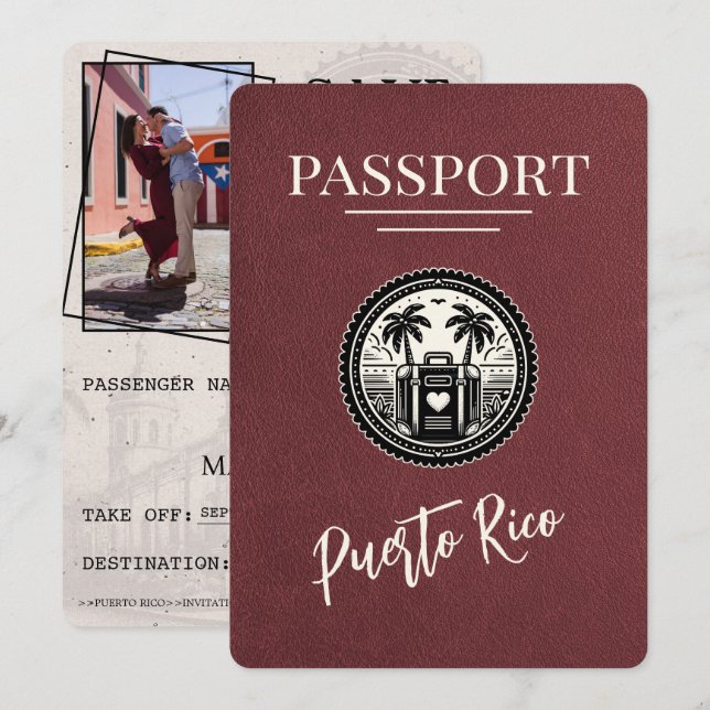 Reserve A Data Passaporte Porto Rico Burgundy (Frente/Verso)