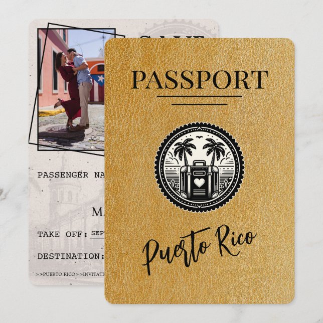 Reserve A Data Passaporte Porto Rico Dourado (Frente/Verso)