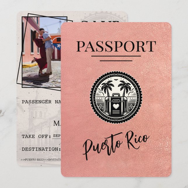 Reserve A Data Passaporte Porto Rico rosa Dourado (Frente/Verso)