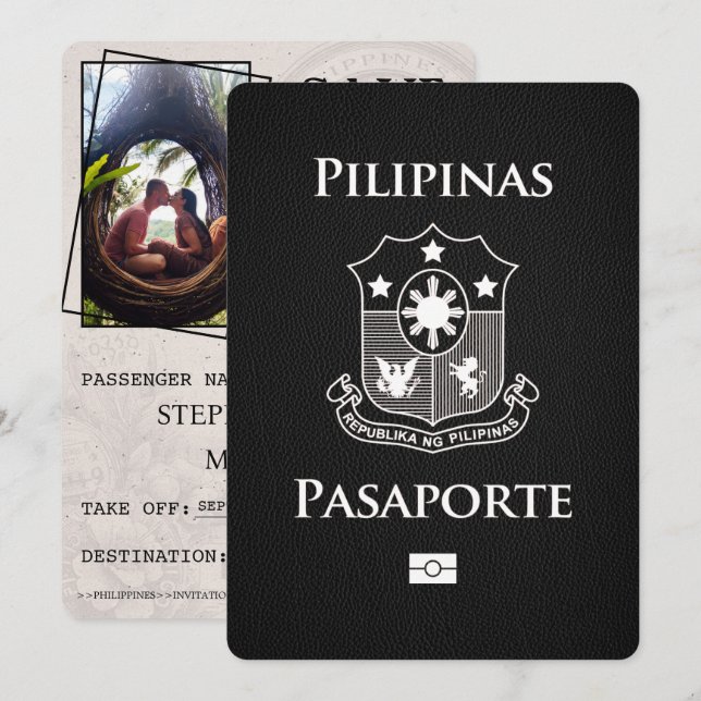 Reserve A Data Passaporte Preto Filipinas Salvar a Data (Frente/Verso)