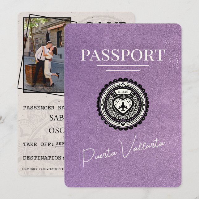 Reserve A Data Passaporte Purple lavanda Puerta Vallarta (Frente/Verso)