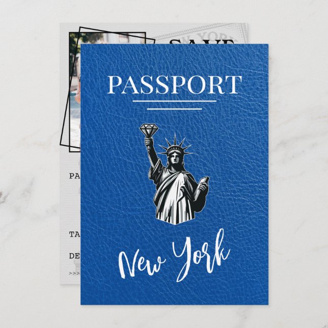 Reserve A Data Passaporte Real Azul Nova Iorque, Salvar A Data (Frente/Verso)