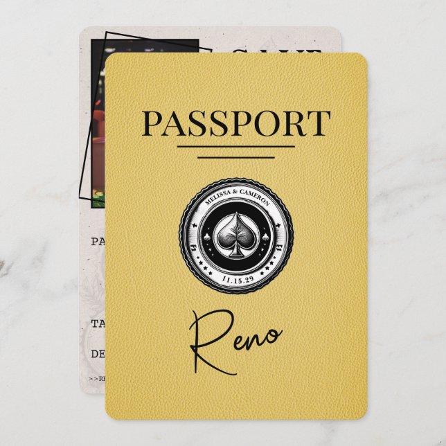 Reserve A Data Passaporte Reno Amarelo Salvar Data (Frente/Verso)