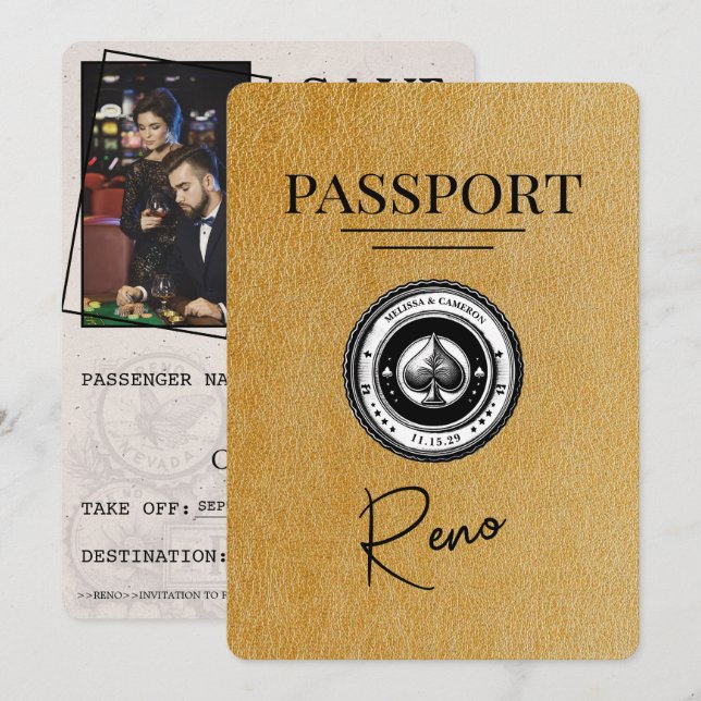 Reserve A Data Passaporte Reno Dourado Salvar a Data (Frente/Verso)