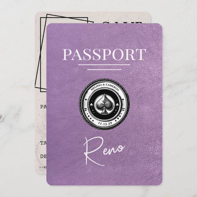 Reserve A Data Passaporte Reno Roxo lavanda Salvar Data (Frente/Verso)