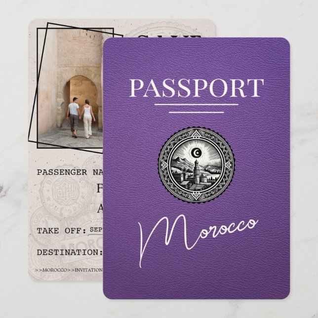 Reserve A Data Passaporte Roxo Marrocos Salvar A Data (Frente/Verso)