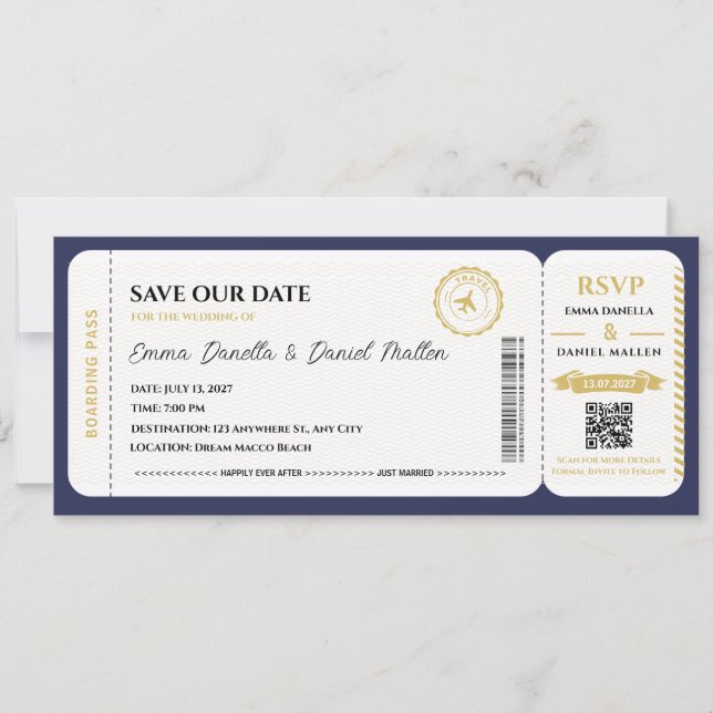 Reserve A Data Passaporte Save the Date Casamento Destino Viagem  (Frente)