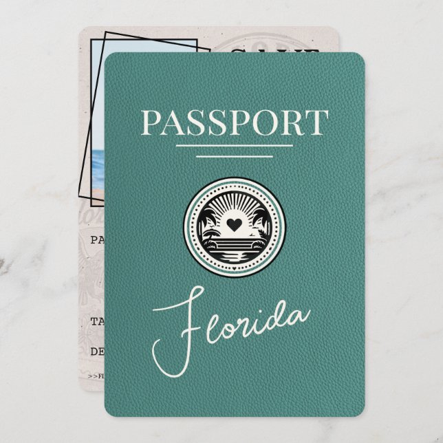 Reserve A Data Passaporte Turquoise Flórida Salve A Data (Frente/Verso)