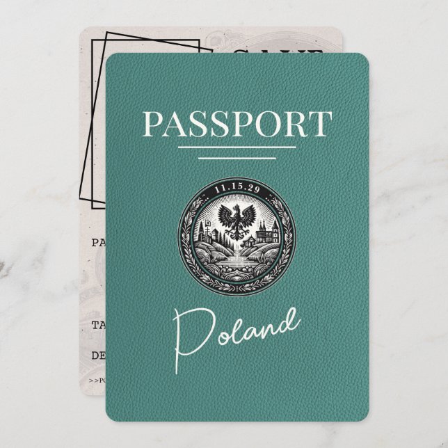 Reserve A Data Passaporte Turquoise Polônia Salvar Data (Frente/Verso)
