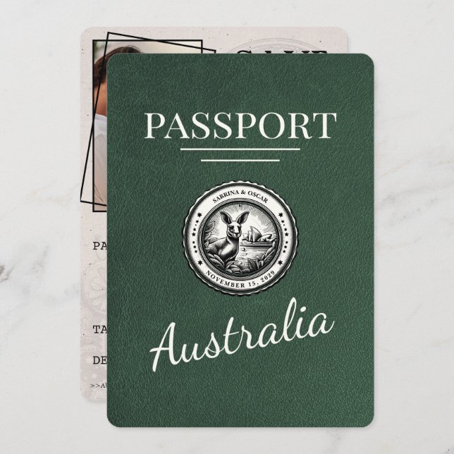 Reserve A Data Passaporte Verde Da Austrália Salvar A Data (Frente/Verso)
