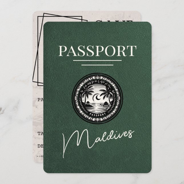 Reserve A Data Passaporte Verde Maldivas Salvar a Data (Frente/Verso)
