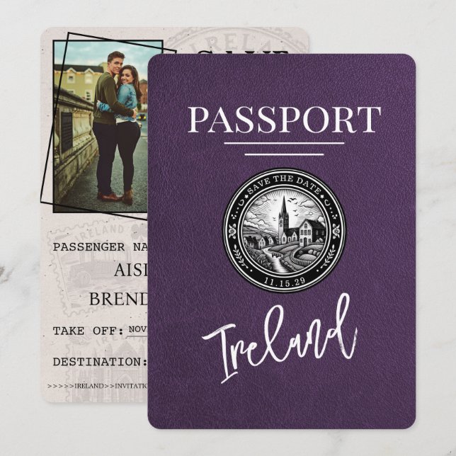 Reserve A Data Passaporte Violet Purple Ireland, Exceto A Data (Frente/Verso)