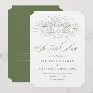 Reserve A Data Pássaro de Caligrafia Casamento Verde Vintage Save