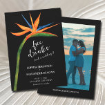 Reserve A Data Pássaro do Casamento Fotográfico do Paraíso<br><div class="desc">Pássaro exótico tropical de uma flor de aquarela paraíso em um fundo negro faz um belo casamento salvar o cartão de encontro com um talento exótico. Seus detalhes na frente e sua foto favorita e site de casamento no verso. CORRESPONDENDO a itens na nossa loja.</div>