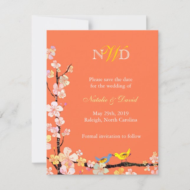 Reserve A Data Pássaros do Amor Casamento Floral Salvar Data (Frente)