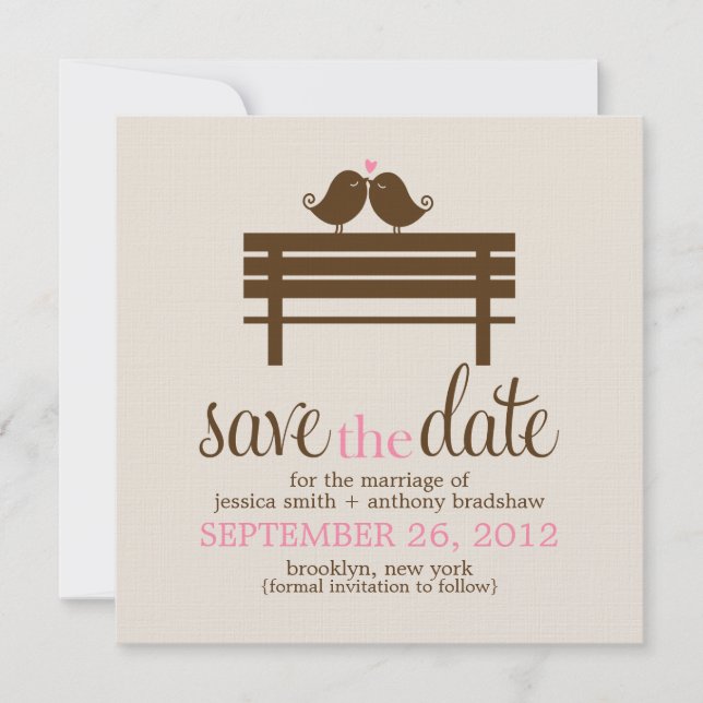 Reserve A Data Pássaros do Amor no Park Bench Wedding (Frente)
