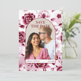 Reserve A Data Pasta floral borgonha, foto do arco de lavagem com