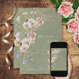 Reserve A Data Pastel Floral Modern Green Wedding