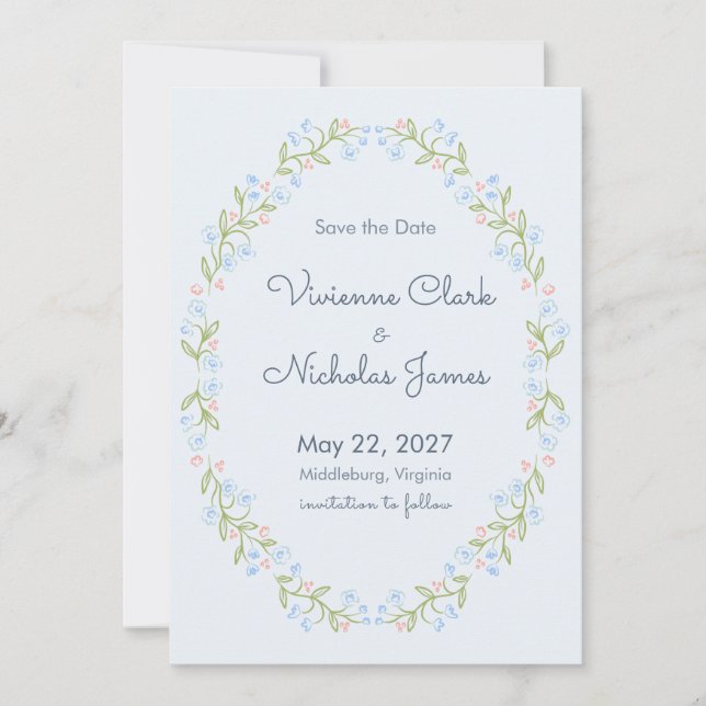 Reserve A Data Pastel Garden Ribbon Floral Save the Date (Frente)