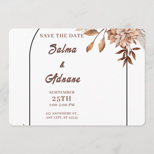 Reserve A Data Pastel & Gold Floral Save the Date  (Frente)