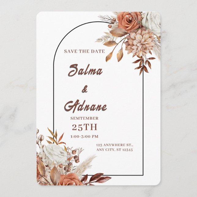 Reserve A Data Pastel & Gold Floral Save the Date  (Frente)