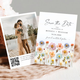 Reserve A Data Pastel Pink Boho Wildflower Casamento Código QR Fo