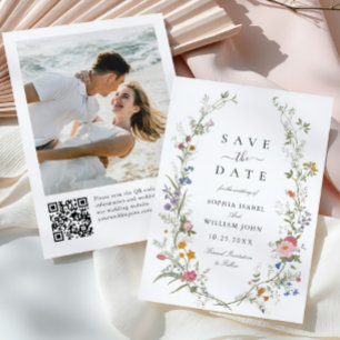 Reserve A Data Pastel Pink Boho Wildflower Casamento Código QR Fo