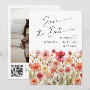 Reserve A Data Pastel Pink Boho Wildflower Casamento Código QR Fo