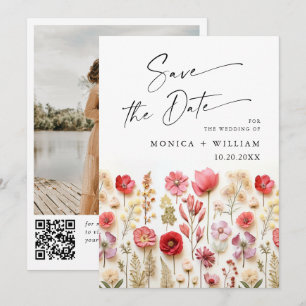 Reserve A Data Pastel Pink Boho Wildflower Casamento Código QR Fo