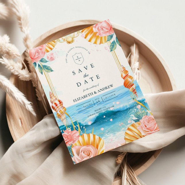 Reserve A Data Pastel Seashell Coastal Waters Wedding (Criador carregado)