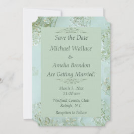 Reserve A Data Pastel Teal White Flowers Casamento Salva Data